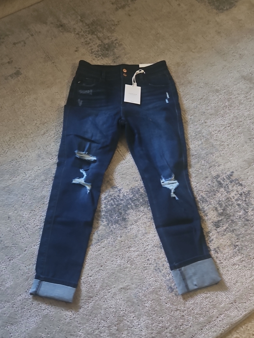 KanCan Dark Blue Distressed Cuffed Skinny Jeans